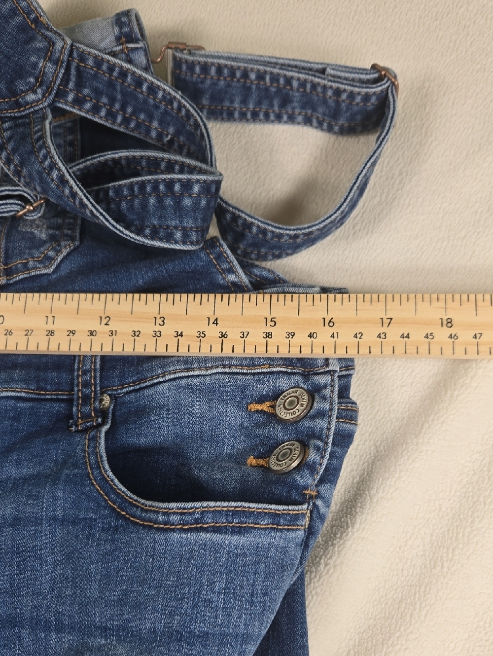 Distressed Blue Denim Women’s Overalls with Adjustable Straps - Picture 9 of 14